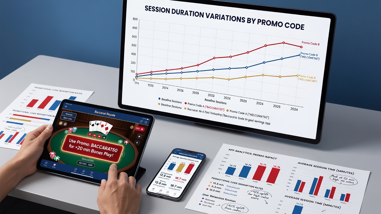 Infographic illustrating mobile baccarat session metrics influenced by promotional code activation rates
