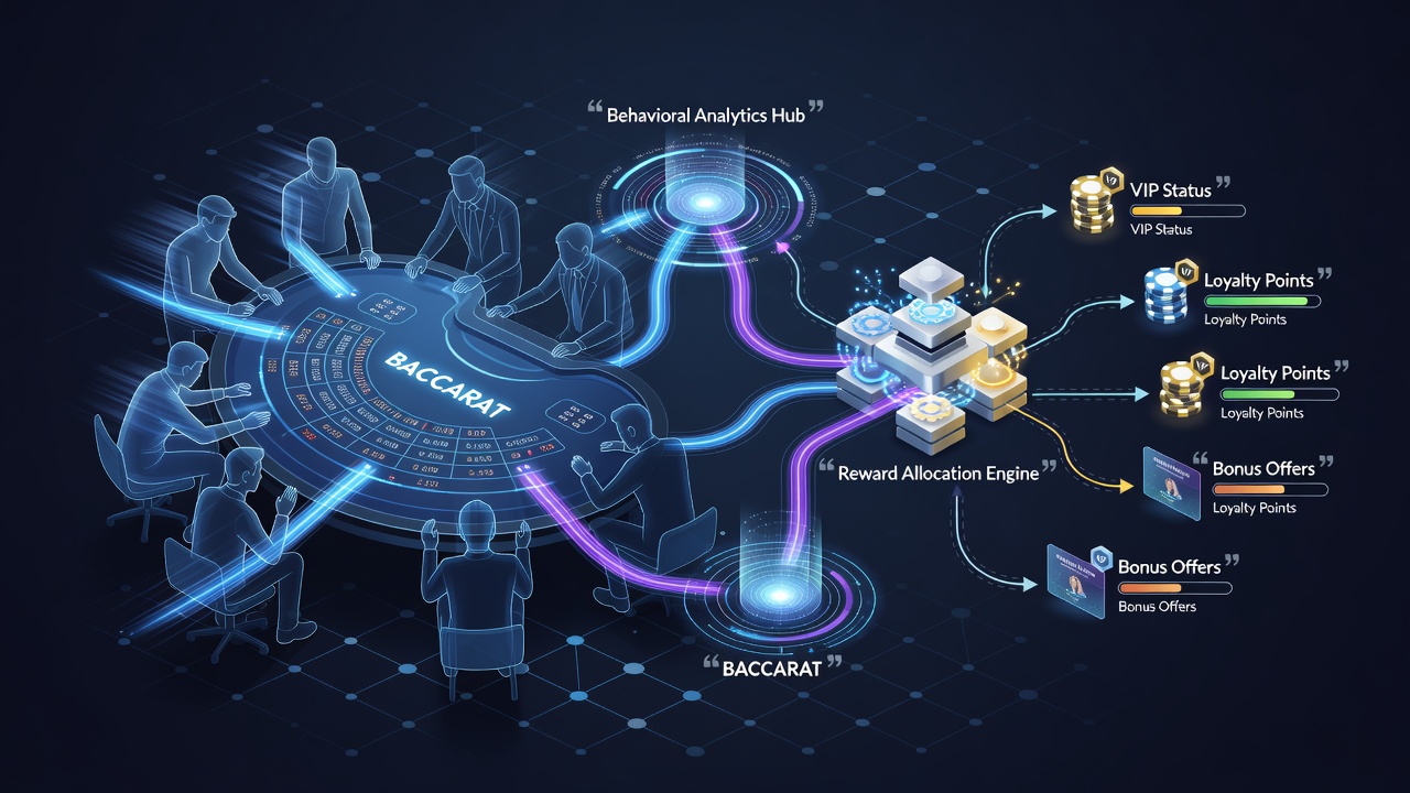 Diagram showing reward allocation flowchart driven by player behavior metrics
