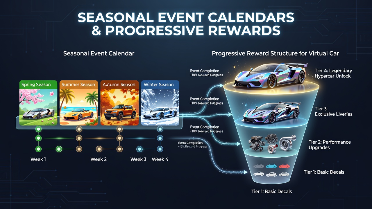 Data visualization showing progressive reward tier progression aligned with seasonal event dates