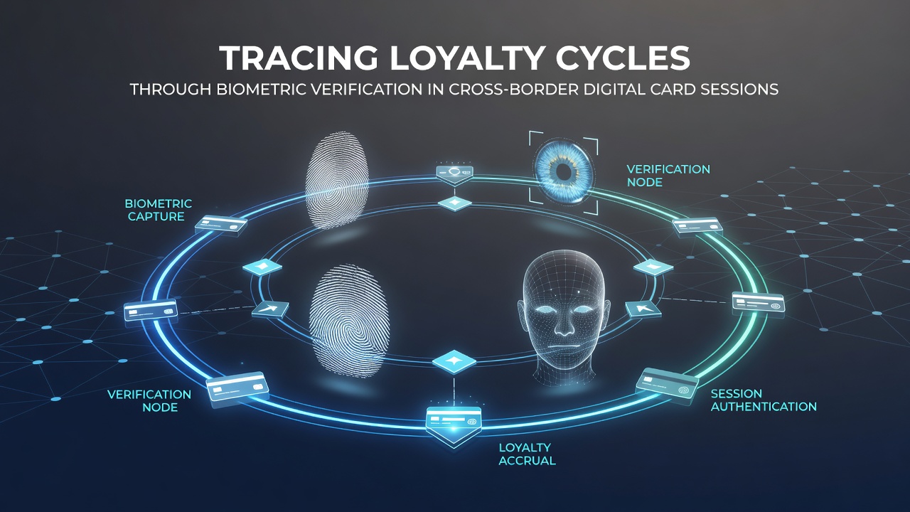 Data flow diagram showing biometric markers linking loyalty records across international borders