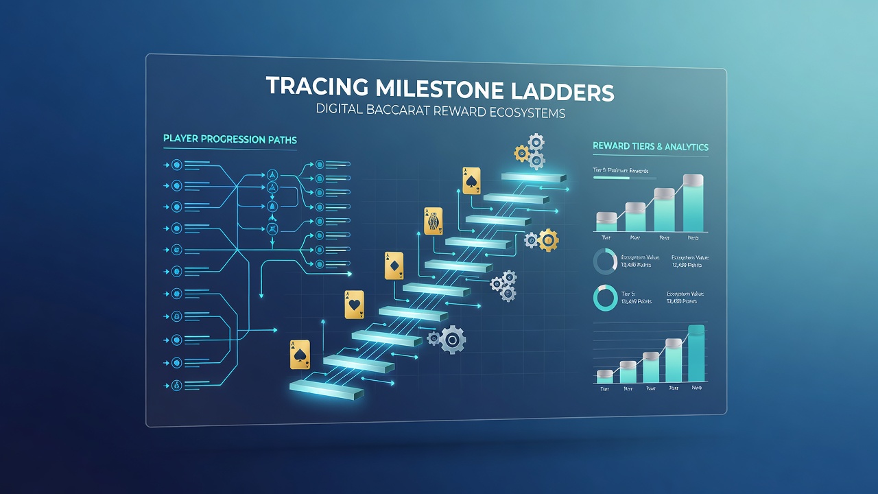 Analytics dashboard showing player progression through baccarat reward milestones with graphs and tier indicators